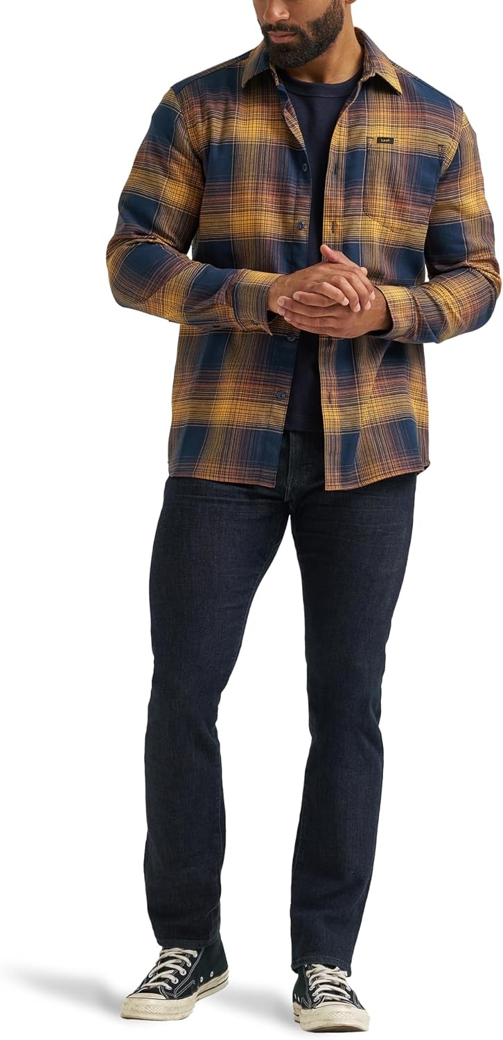 image:imageLee Mens All Purpose Classic Fit Long Sleeve ShirtRivet Navy Squash Plaid