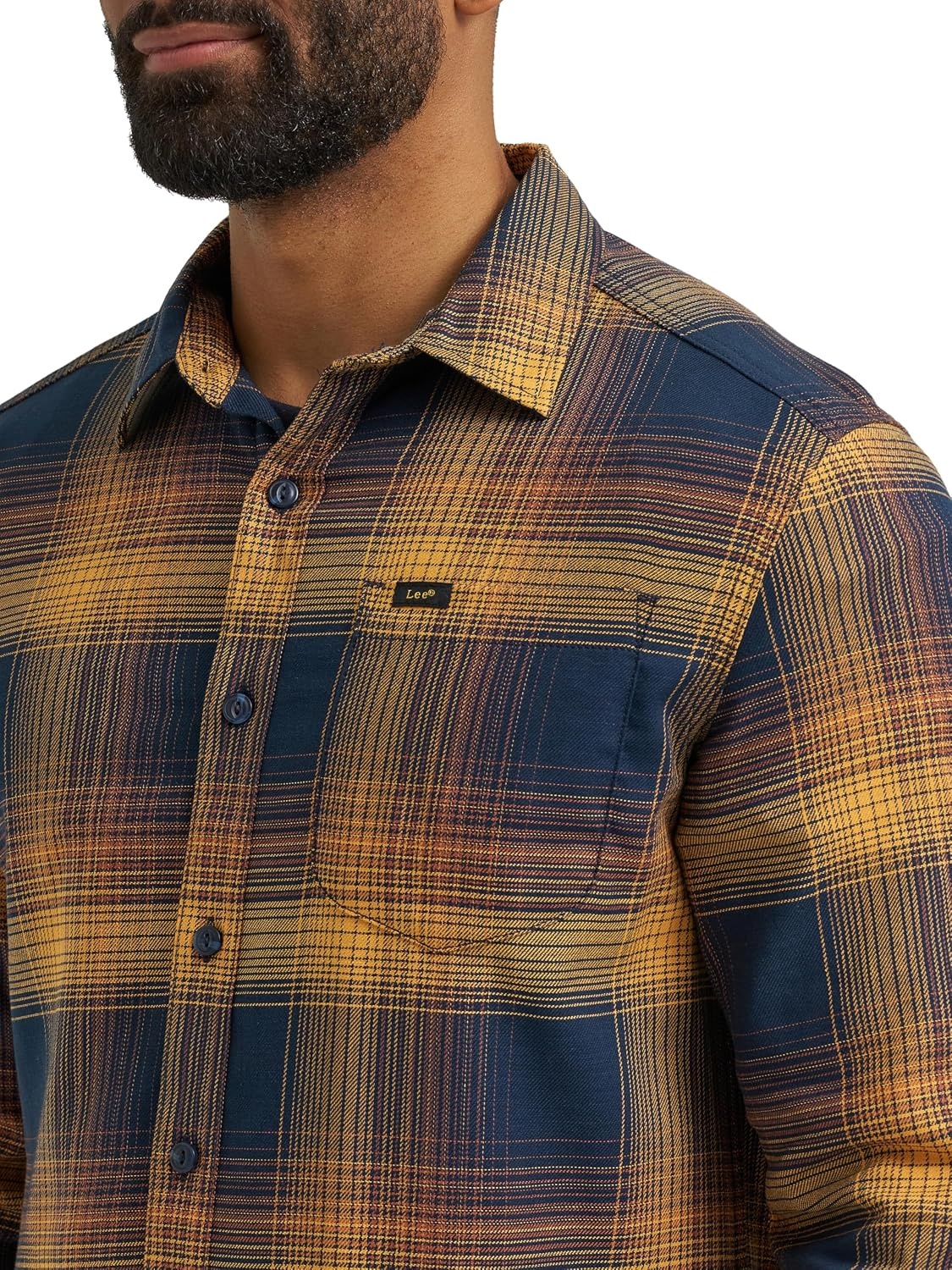 image:imageLee Mens All Purpose Classic Fit Long Sleeve ShirtRivet Navy Squash Plaid