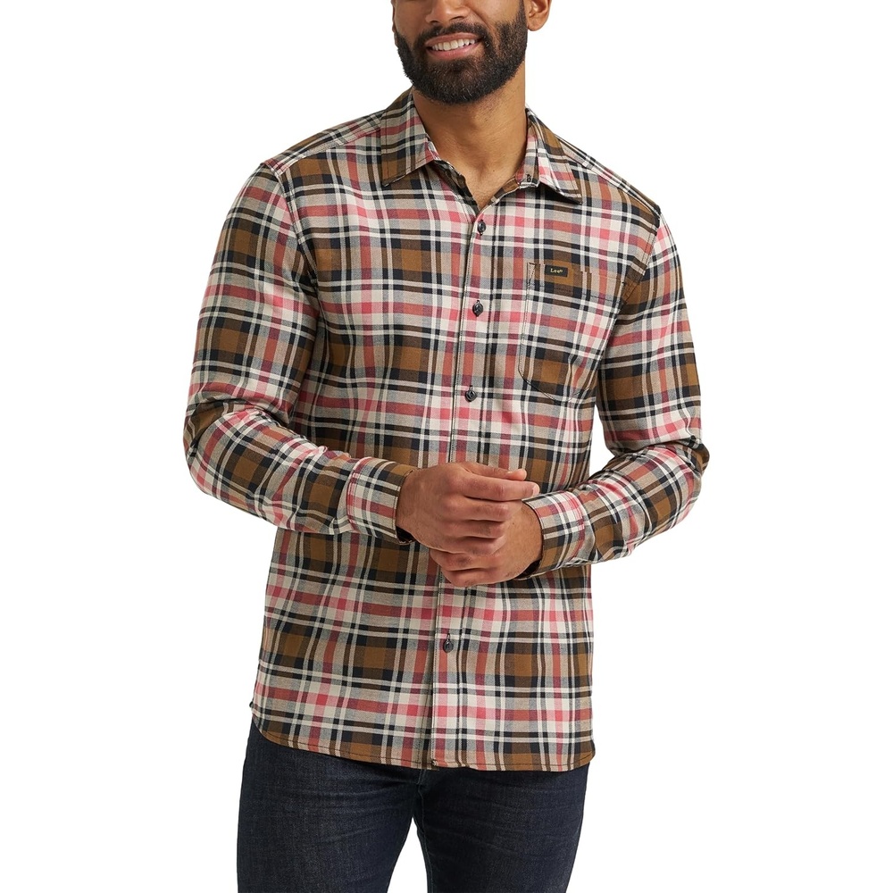 image:imageLee Mens All Purpose Classic Fit Long Sleeve ShirtBuffalo City Beige Plaid