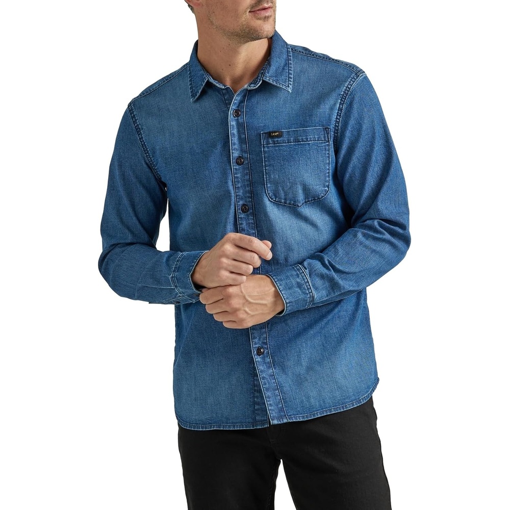 image:imageLee Mens All Purpose Classic Fit Long Sleeve ShirtDenim Medium Wash Indigo