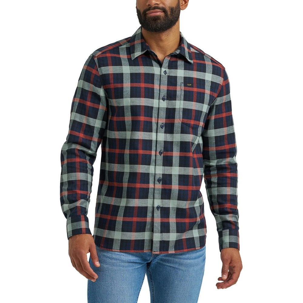 image:imageLee Mens All Purpose Classic Fit Long Sleeve ShirtNavy Sage Plaid