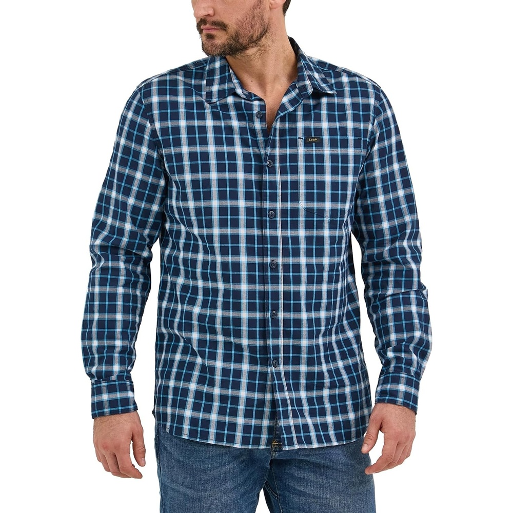 image:imageLee Mens All Purpose Classic Fit Long Sleeve ShirtRivet Navy Plaid